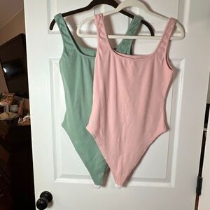 SHEIN Bodysuit Bundle – 2 Piece (Pink & Sage Green) – Size L
